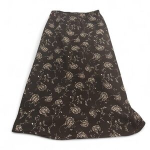 Vintage Rena Rowan Black and Cream Floral Maxi Skirt